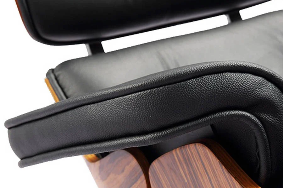 Modern leather lounge chair with storage ottoman